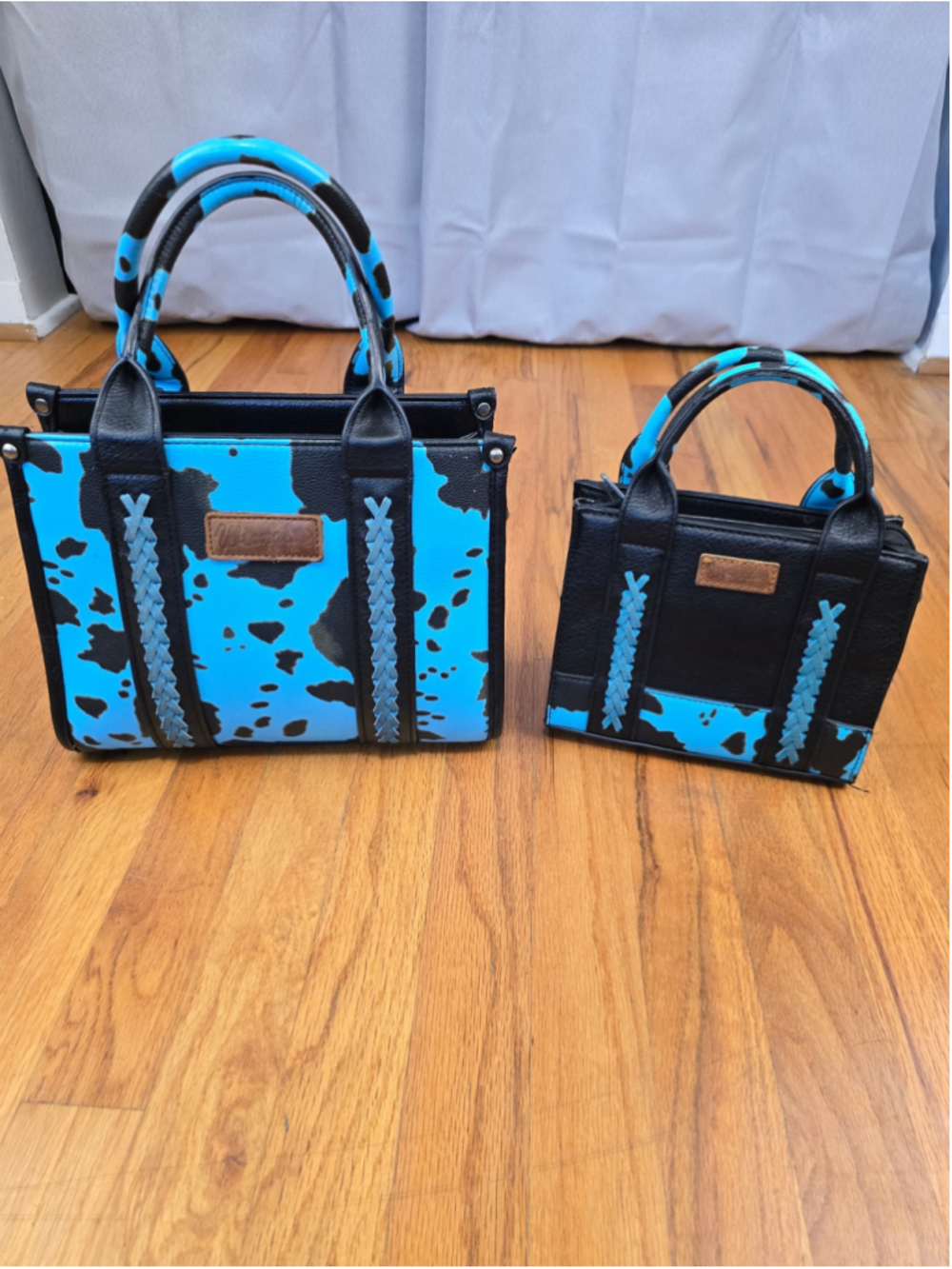 Wrangler Turquoise Cow Print Western Purse Matching Mini Bag Set